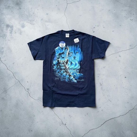 Gildan Other - Gildan Ultra Cotton Northern Lights Alaska 9 Hidden Wolves Graphic T-Shirt M